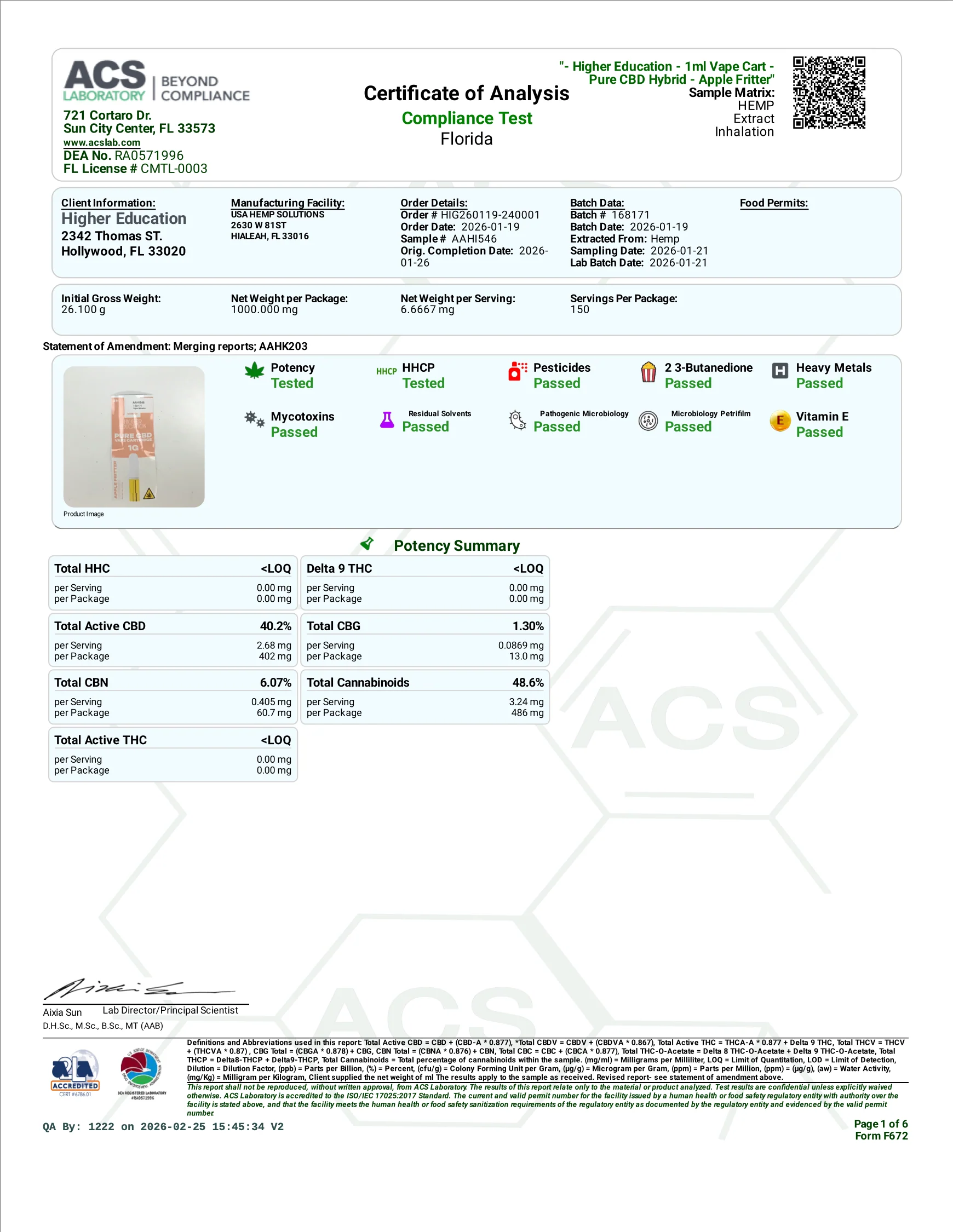 HIGHER EDUCATION - PURE CBD CARTRIDGE - 1G - Image 7
