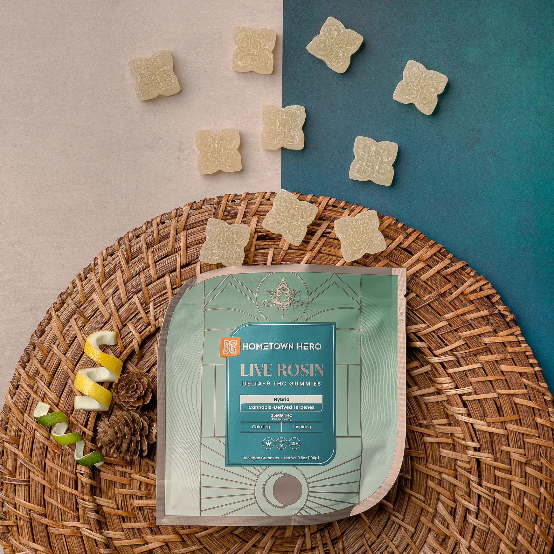 HOMETOWN HERO: CALMING + INSPIRING DELTA 9 THC LIVE ROSIN GUMMIES (HYBRID) - 250MG - Image 2