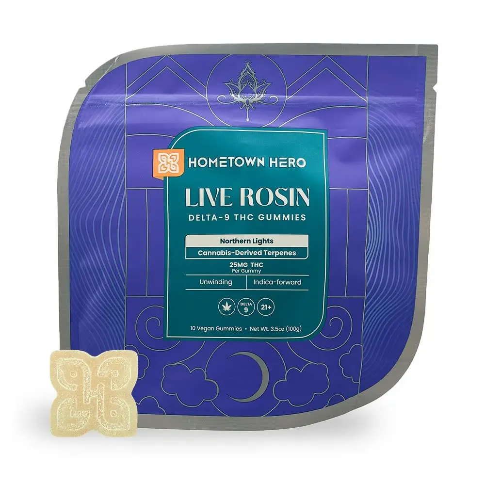 HOMETOWN HERO: NORTHERN LIGHTS DELTA 9 THC LIVE ROSIN GUMMIES (INDICA) - 250MG